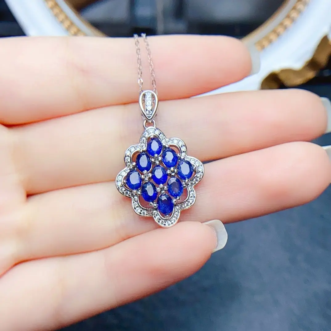 ZECAA 925 Blue Sapphire Jewelry Sapphire Pendant With Natural Blue Sapphire Stone 3*4mm S925 Silver Sapphire Pendant Jewelry