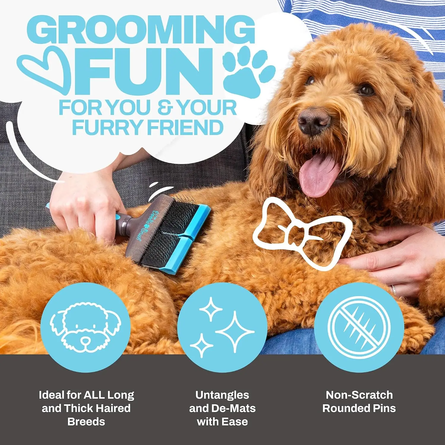 The Doodle Brush Slicker Dog Brushes Curly Coat Detangler, Double Head | Flexible Grooming Brush, Ergonomic Handle, Goldendoodle