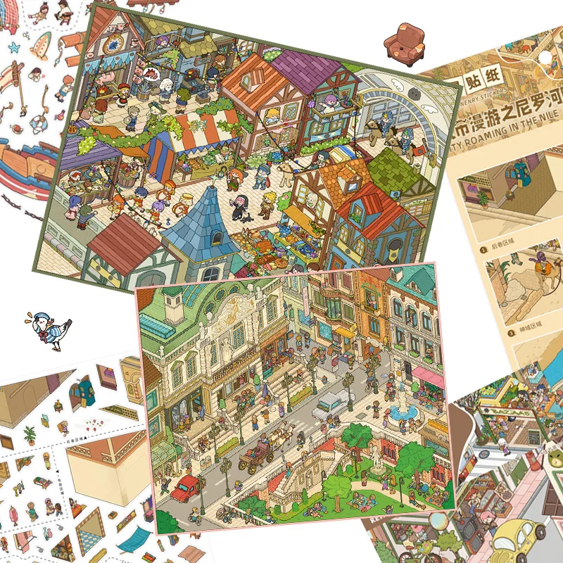 HEYBAO Street Scene Sticker Series, Mixed Mini Scenery 3D DIY Crafts, Stress Relief Toys for Parent-Child Interaction