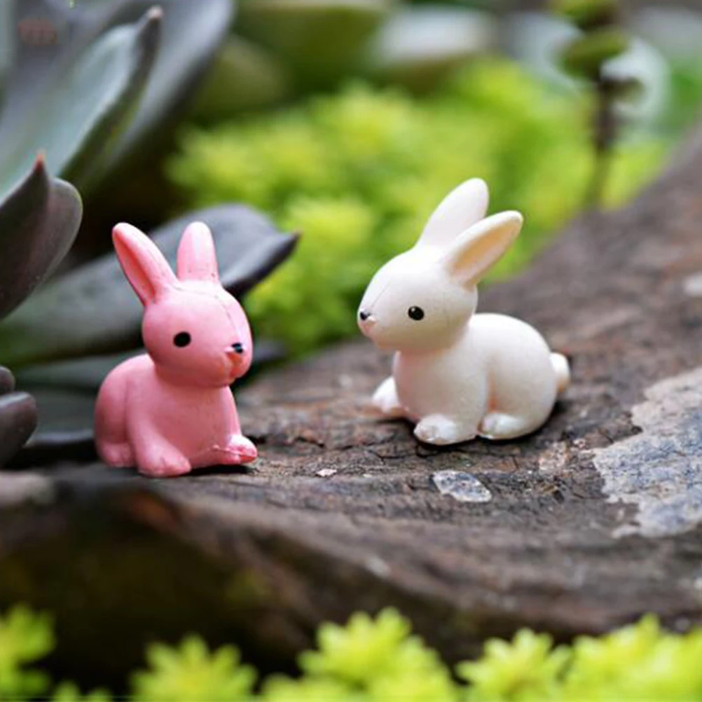 

12pcs Resin Animal Decorations Rabbit Ornament Micro Landscape Craft Home Party Garden Statue Sculpture Decoration