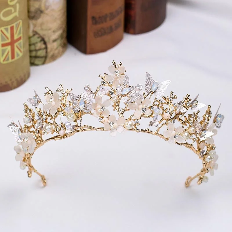 Great Butterfly Bridals tiara mahkota Barok emas pengantin hairband rambut pernikahan aksesoris hadiah perhiasan Prom