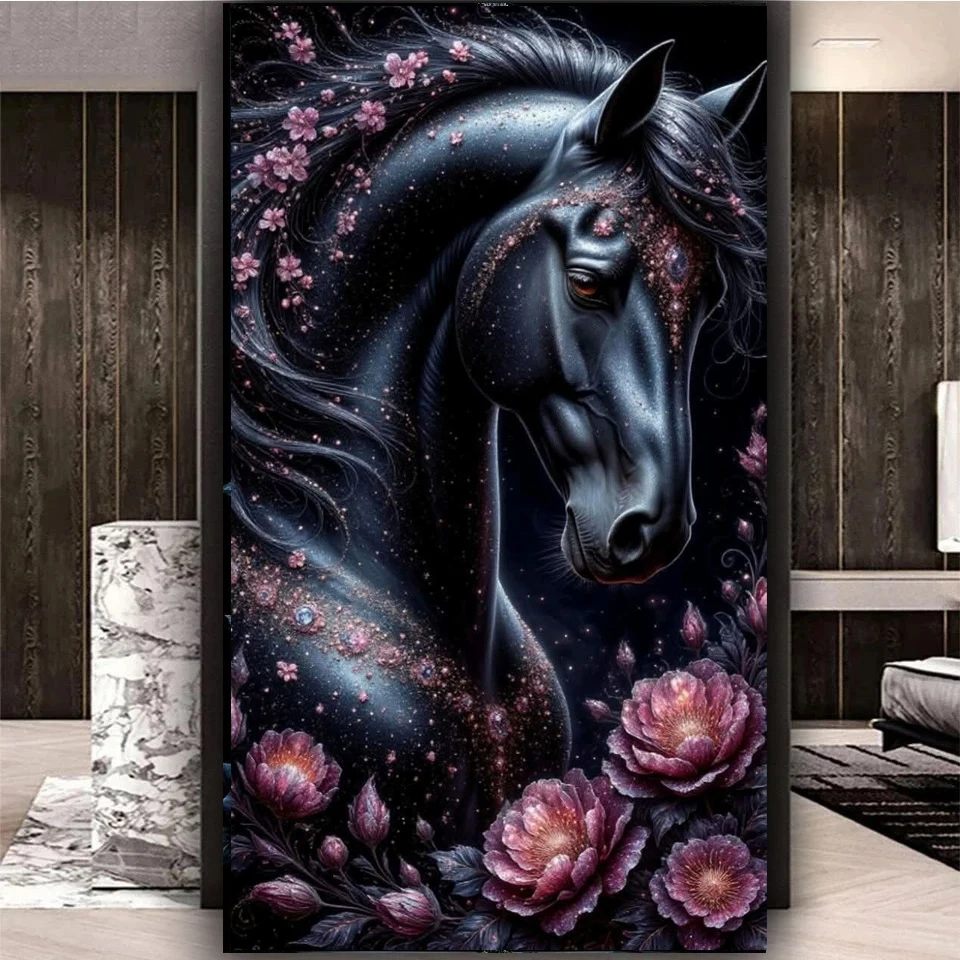 

Large DIY Diamond Painting Black Horse Full Square Round Diamond Art Embroidery Mosaic Jewelry cross stitch Home Decor