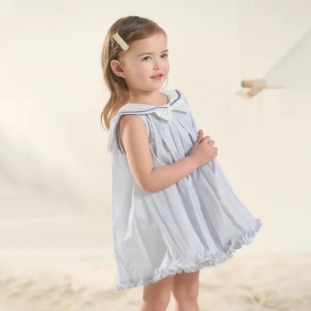 Dave Bella Girls Dress Bow Print Pure Cotton Summer Children Clothes Elegant Baby Charm Dresses Sweet Party Princess DB2262020