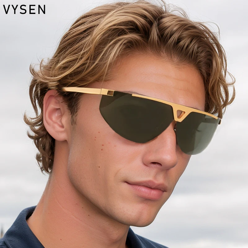 Semi-Rimless Oversized Windproof Sunglasses Men Women 2025 Luxury Brand Metal Frame Shades Trendy Vintage Outdoor Eyewear UV400