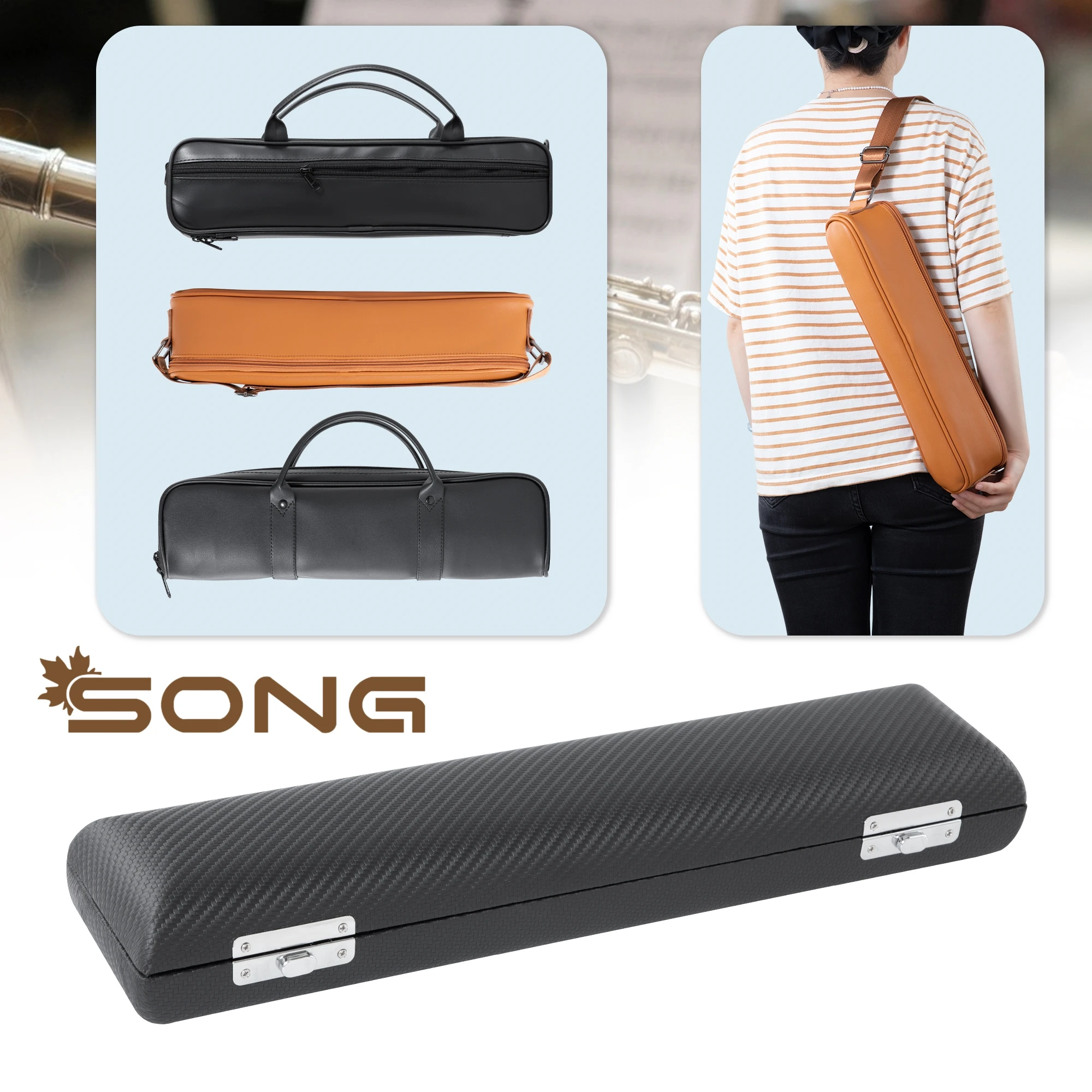 

Lightweight Flute bag flute backpack Flute portable handbag for 16Hole 17 Hole Leather Flute case Black Satchel Zipper Portable