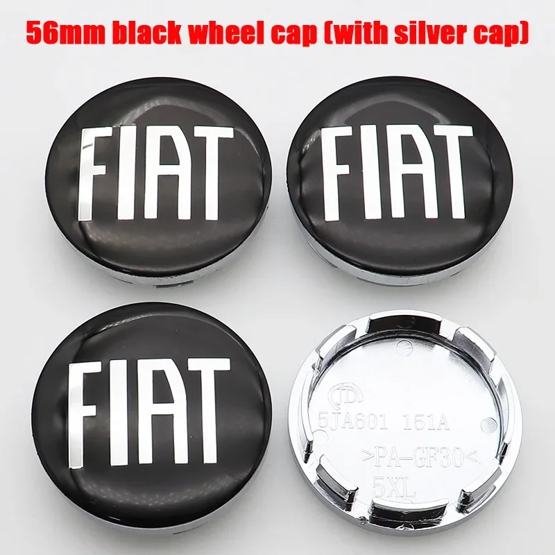 Set of 4 -56mm/60mm Black FIAT Car Wheel Center Hub Caps with Logo, Dust-Proof Auto Rim Refit Badges for FIAT Models