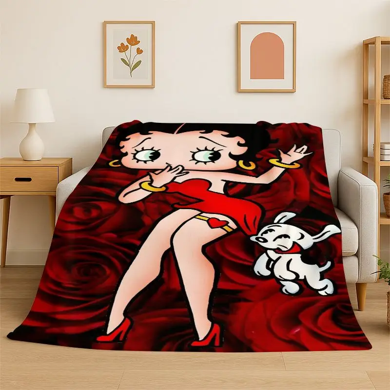 Cute B-Betty Girl B-Boop Cartoon Flannel Blanket,Ultra Soft Warm Plush Throw for Home Bedroom Bed Sofa Cover Office Picnic Gift