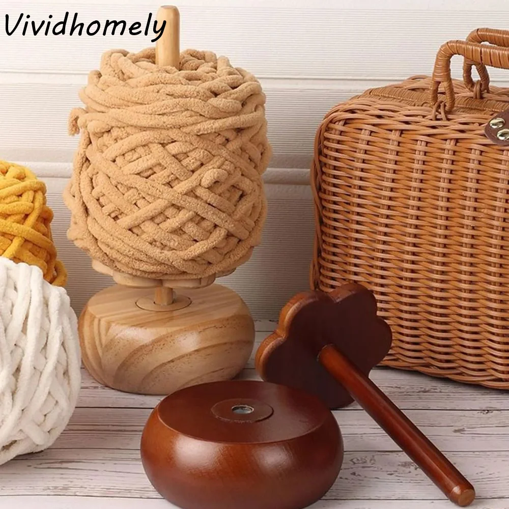 

Rotatable Design Wooden Yarn Winder Stand Reusable Portable Yarn Ball Holder Easy Assembly Solid Base Crochet Winder