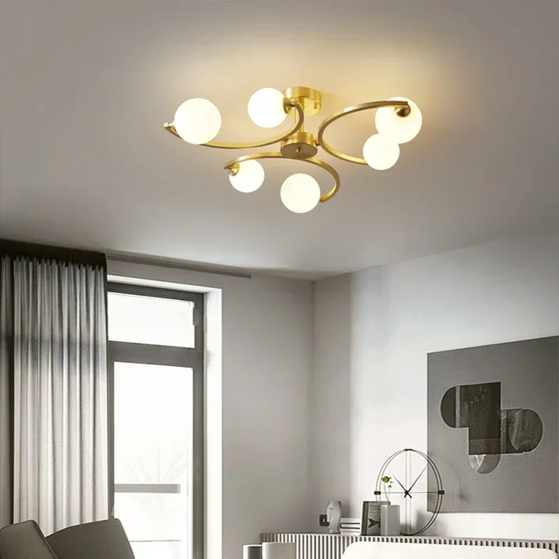 Imagem -04 - Luxo Ouro Cobre Luz de Teto Bola de Vidro Branco Moderno Lâmpadas de Teto Led Sala de Estar e Jantar Luminárias