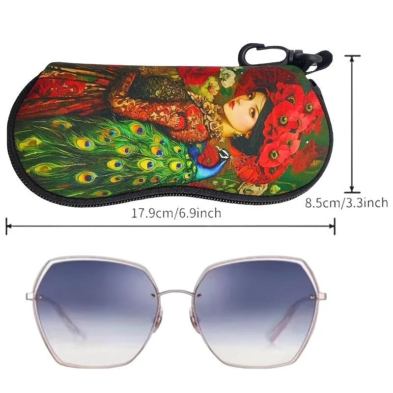 Peacock Girl Printed Glasses Case Pu Leather Sunglasses Case Glasses Box With Zipper Portable Eyeglass Bag Storage Glasses Bag