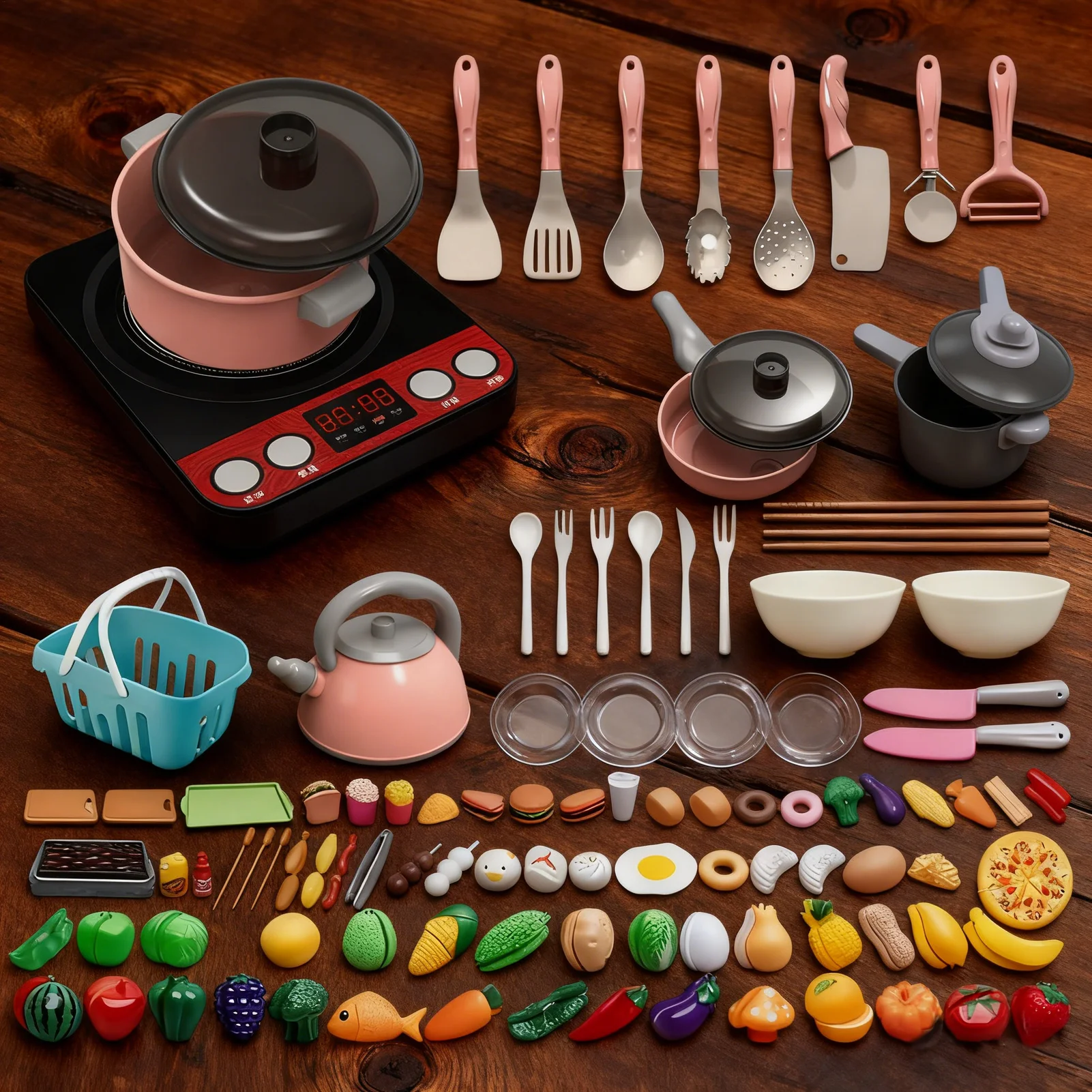 Kitchen Set For Kids 110-Piece Kids Culinary Playset Children Dinnerware Pretend Toys For Home Classroom Role Play Party Travel