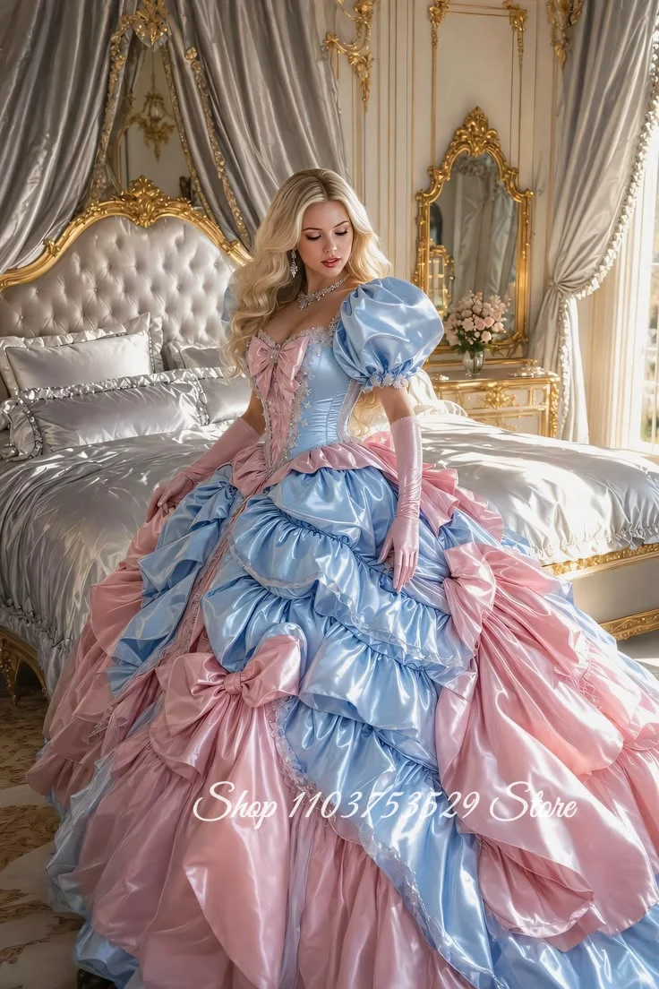 Maßgeschneidertes süßes Ballkleid mit Puffärmeln, Vintage-Rokoko-Partykleid mit Schleife, Kleid für besondere Anlässe, Märchenprinzessin-Hochzeitskleid