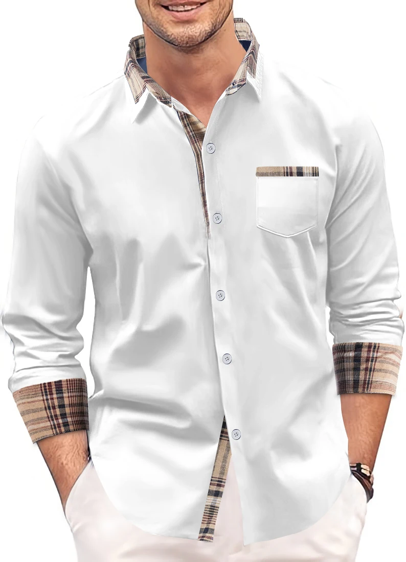 2024 New Summer Fashion Men\'s Color Matching Business Slim Casual Long-Sleeved Shirt