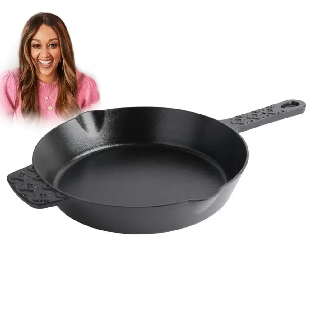 

Pre-Seasoned Cast Iron Skillet 10" Durable Heat Retention Natural Nonstick Side Spouts Induction Safe Spice by Tia Mowry