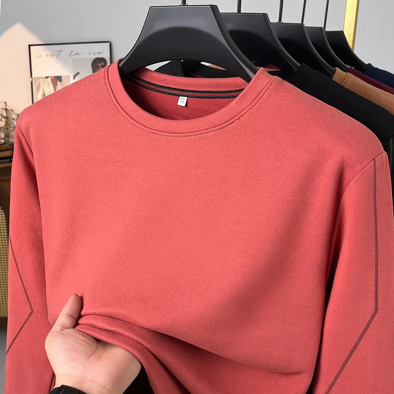 Male Loose Fit Crew Neck Long Sleeve Shirt Soft Thermal Knit Decorative Line On Sleeves Everyday Basic Wear view 5