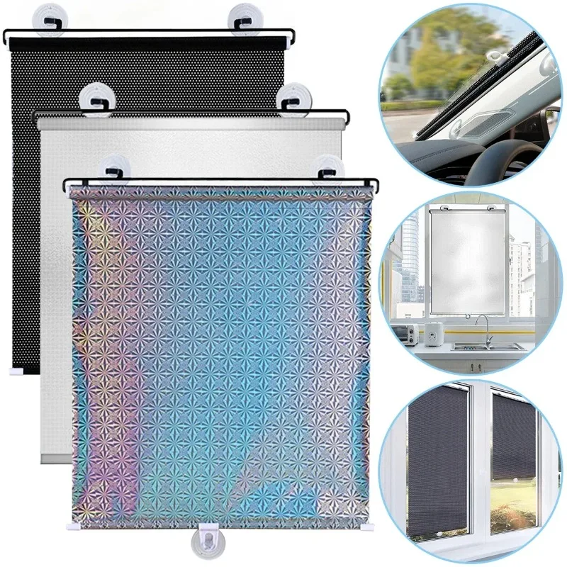 Sunshade Roller Shutter, Blackout Curtain, Car Windshield Protector with Suction Cup, Kitchen and Office Supplies