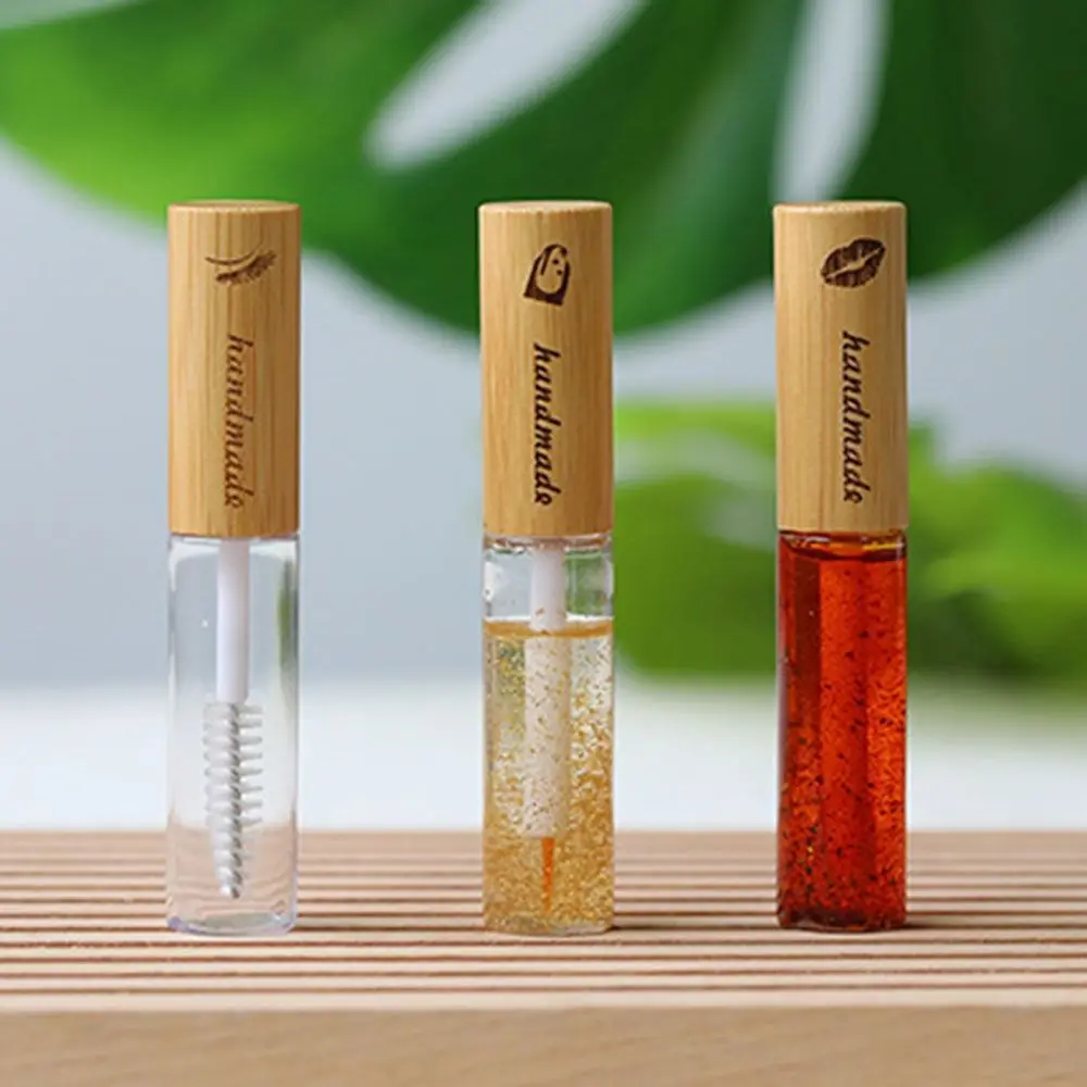 

Mini With Brush Mascara Container Bamboo Lid Compact Lip Gloss Tube Vials Bottle Refillable Bottle Eyelashes Tube Women