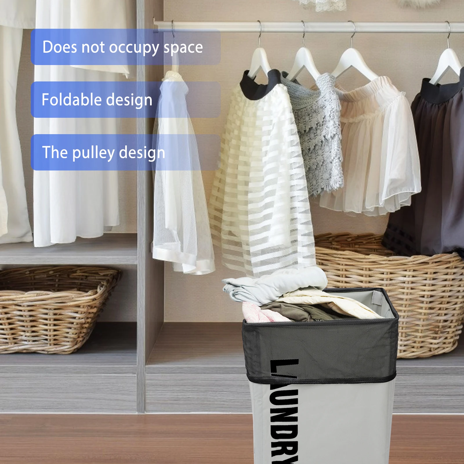 

1Pc Waterproof Folding Laundry Hamper Abs Material Portable Dirty Clothes Bin With Handles And Wheels Sundries Basket