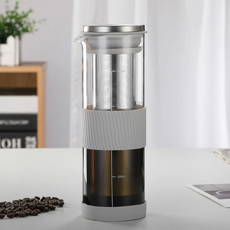 Portable Airtight Cold Brew Iced Coffee Maker Tea Infuser - 800ml Cold Brew Coffee Kettle Brewing Glass Carafe Pitcher