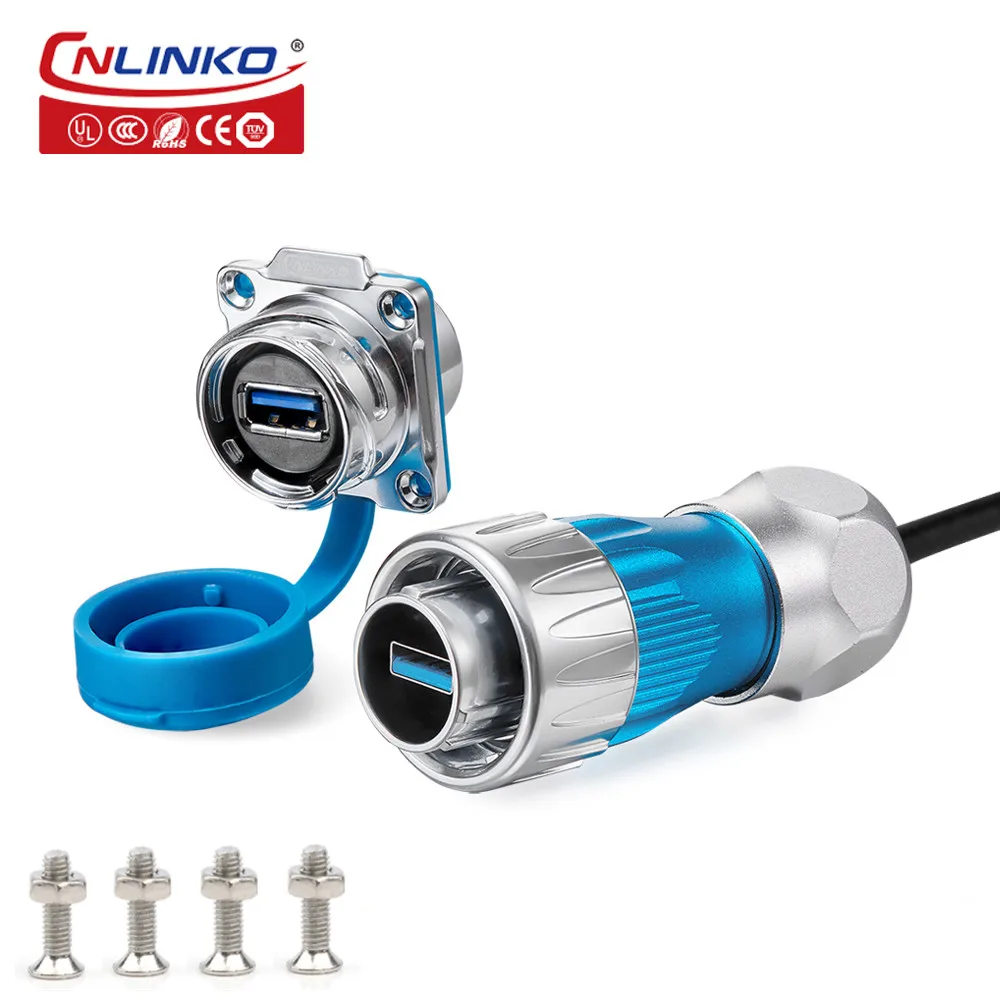 

CNLINKO 1/4 Bayonet Connecting USB3.0 Metal Shell Waterproof Data Connector IP68 Connector USB Panel Mount Plug with 0.5m Cable