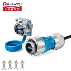 CNLINKO 1/4 Bayonet Connecting USB3.0 Metal Shell Waterproof Data Connector IP68 Connector USB Panel Mount Plug with 0.5m Cable