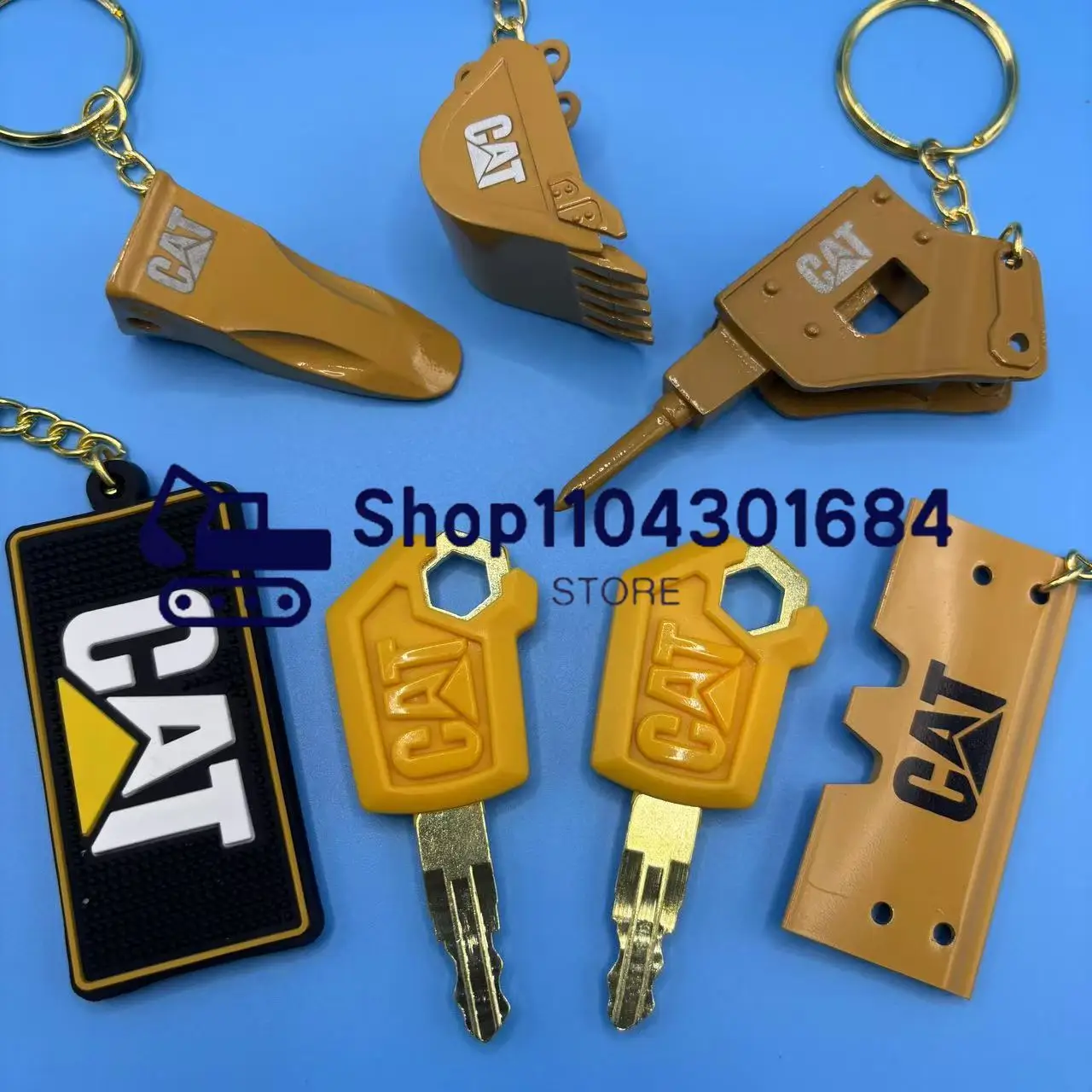 8H5306 5P8500 Ignition Key with Bucket Key Chain F0002 for Caterpillars Excavator Heavy Equipment Keychain