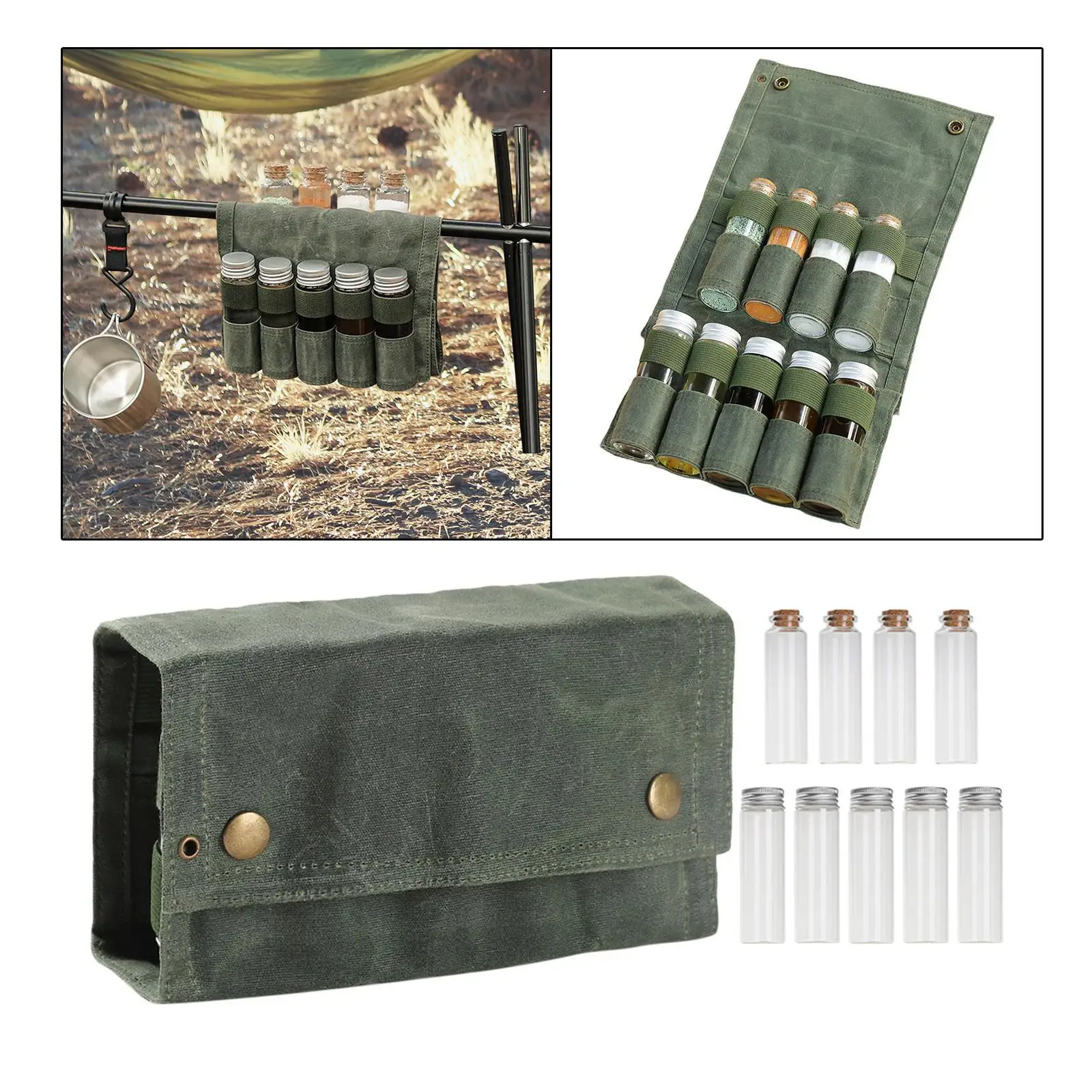 9X Spice Jar with Canvas Bag Glass Sealing Portable for BBQ