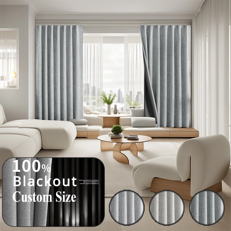 

100% Blackout Curtains 1PC Thermal Insulated Linen Fabric UV Protection Curtains for Living Room Bedroom Dining Room Home Decor