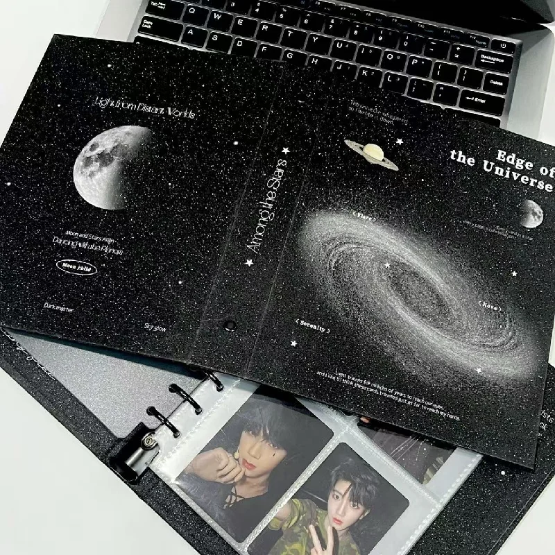 Black cosmic galaxy A5 card album with fine glitter, hard cover, loose-leaf postcard album, photo card storage album