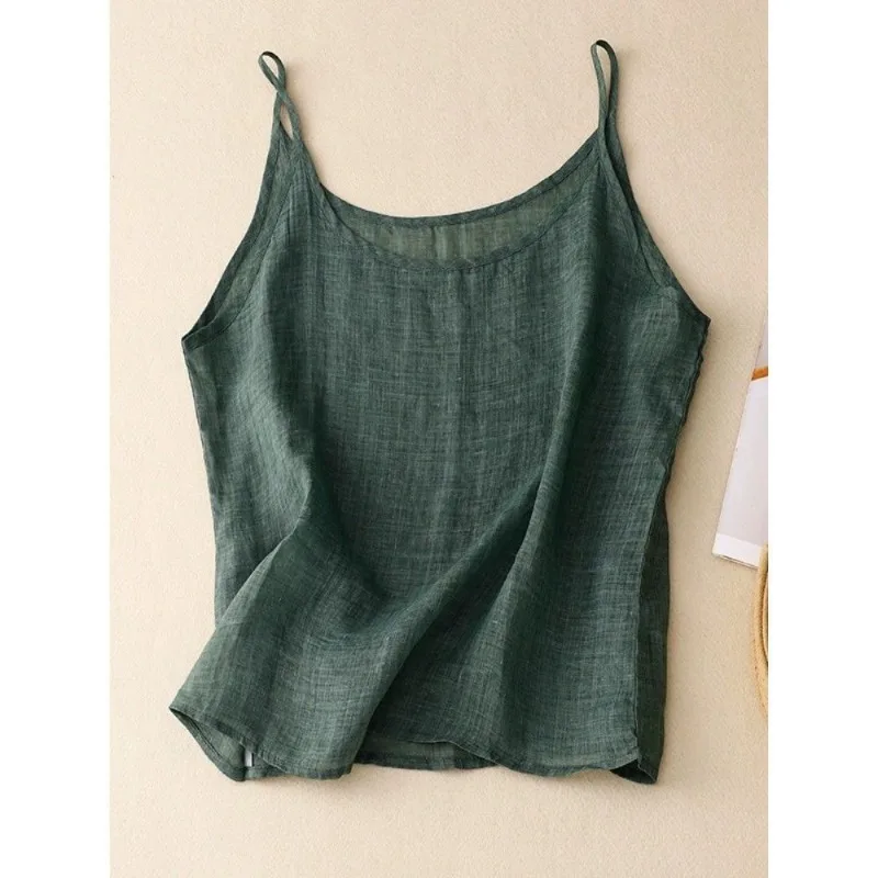 

Linen Small Halter Women's Summer Thin Breathable Pure Color Simple Sleeveless Vest Loose Thin Cotton Linen Blouse