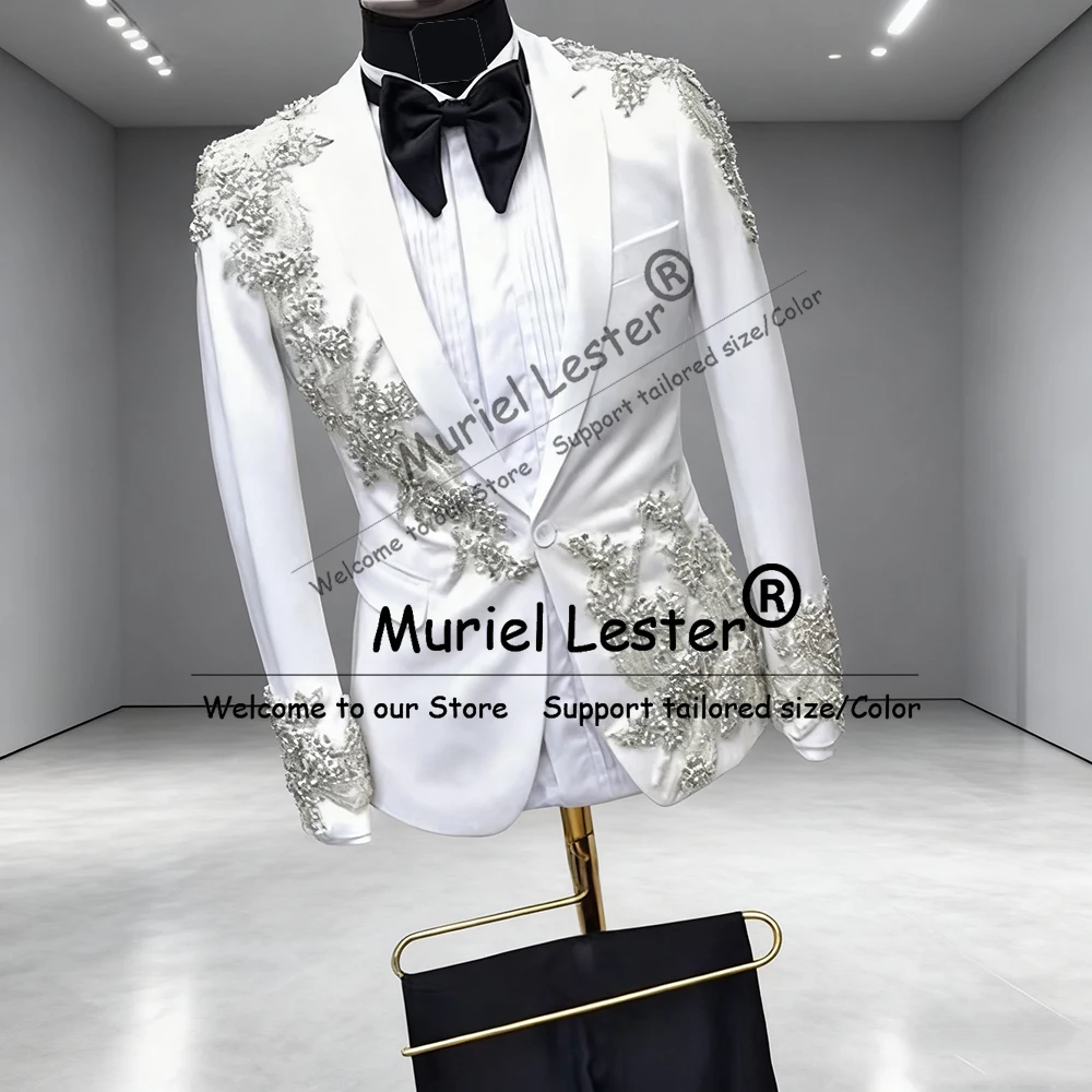 Unique Design Beads Stone Suit Women Shawl Lapel Embroidered Blazer Pants 2 Piece Lady Business Attire Customized Female Tuxedos