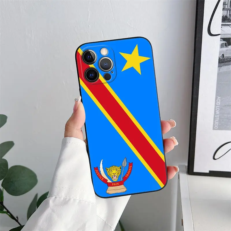 Democratic Republic Congo Flag Phone Case for iPhone 11 15 Pro Max Case Coque 14 Plus 13 Pro 12 11 X XS XR 7 8 SE TPU Soft Cover