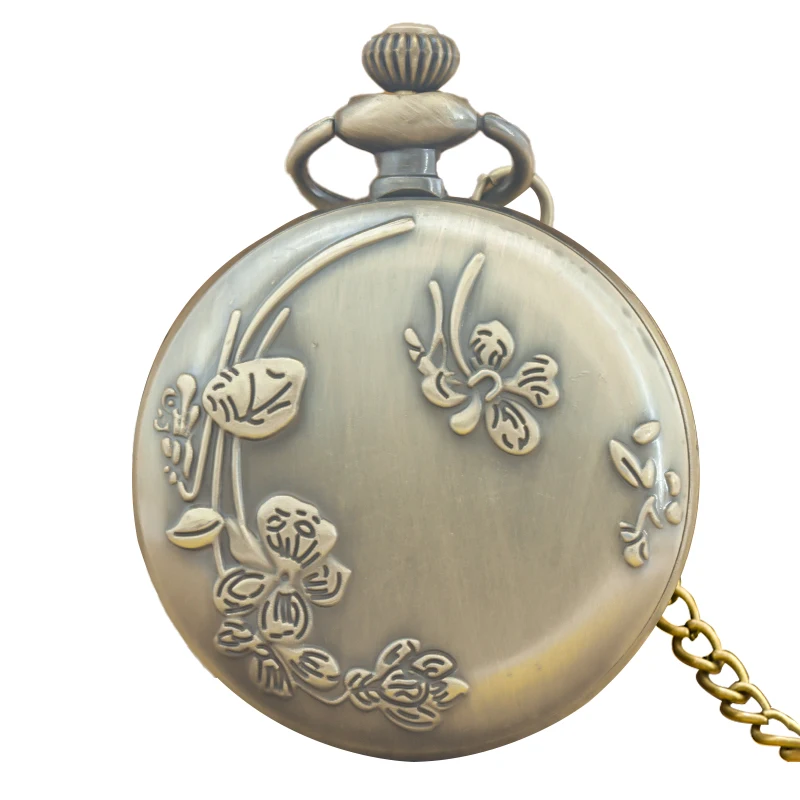 Vintage Bronze Steampunk No Cover Map Dial Quartz Pocket Watch Necklace Pendant Clock Chain Men Women Chain Gift