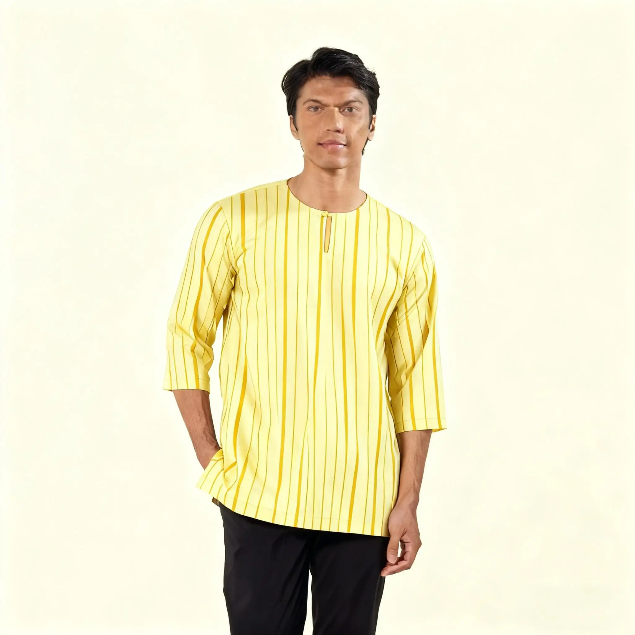 عباية عربية إسلامية فاخرة غير رسمية على الطراز الوطني مطبوعة عرقية وياقة واقفة للشباب بأكمام قصيرة تي شيرت إسلامي Camisa Arabe #2