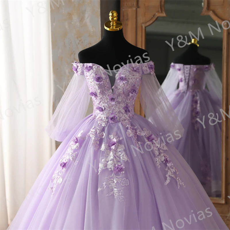 Custom any Color Off Shoulder Purple Quinceanera Dresses V-neck Party Dress Luxury Flowers Ball Gown Prom Vestido De Quincianera