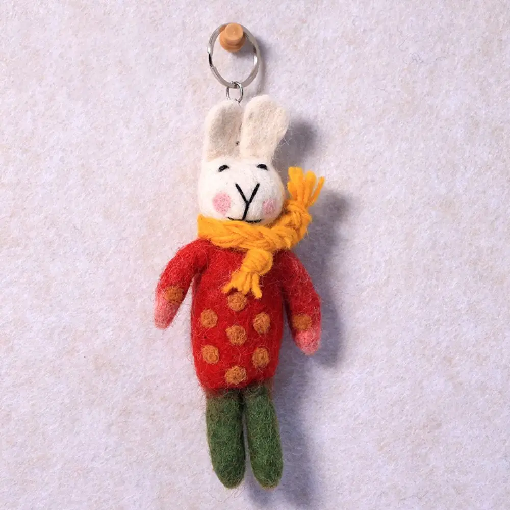 Handmade Cute Cartoon Doll Keychain Plush Wool Felt Car Keychain Small Props Rabbit Bag Hanging Women