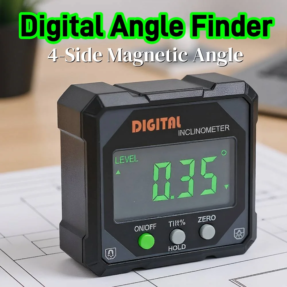 

Цифровой угловой искатель, 4-сторонний магнитный угломер, цифровой уровень, ЖК-дисплей, противоскользящий измерительный инструмент для деревообработки