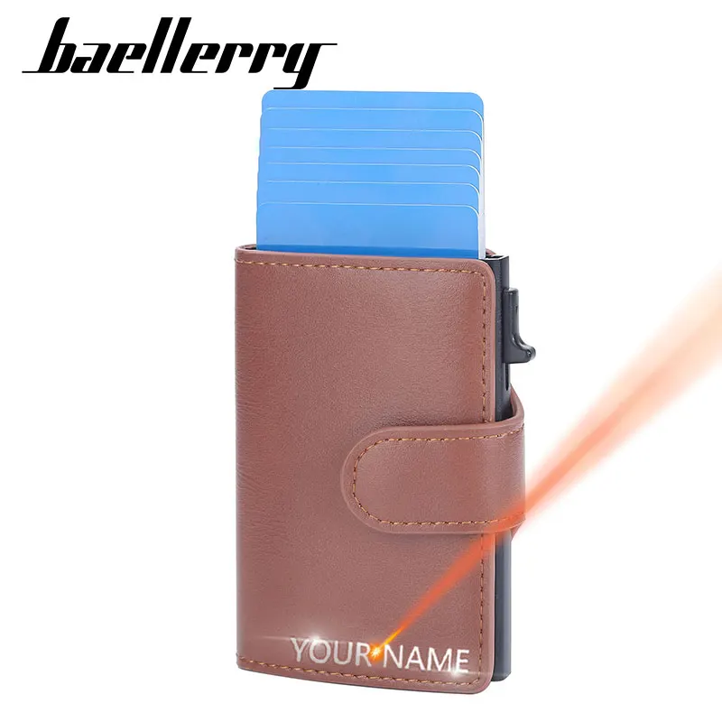 

Baellerry RFID Card Holder Men Wallets Name Engraving Simple Short Male Purse Men's Popup Card Wallet Money Clips