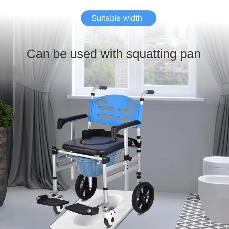 Transport Chair for The Elderly, Disabled Mobile Toilet Chair on Wheels, Foldable Disability Lift Chairs, Transfer Wheelchair