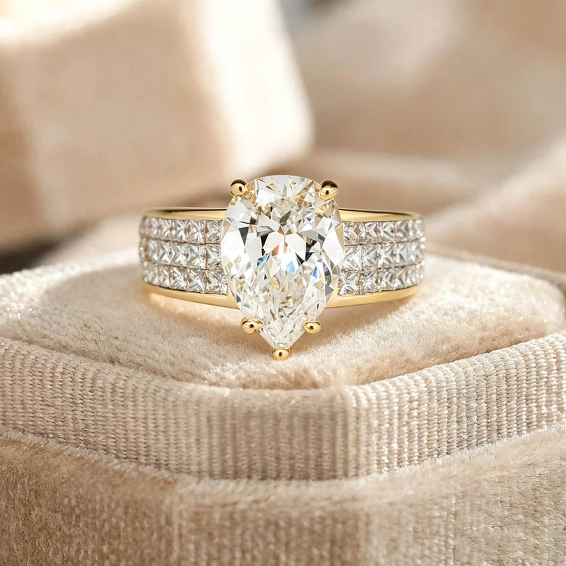 Wedding Z - 925 スターリングシルバー高級ゴールドカラーウォータードロップ CZ 結婚指輪女性のためのブリリアントホワイトキュービックジルコニア高品質ジュエリー