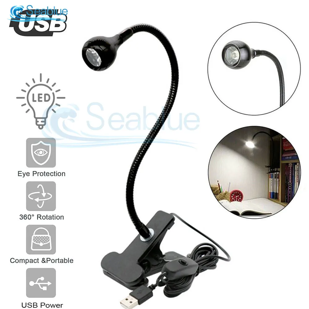 3-5V 1W LED Desk Computer Lamp USB Powered Eye Protection Table Light 360 Folding Adjustable Clamp Night Light Indoor Lighting