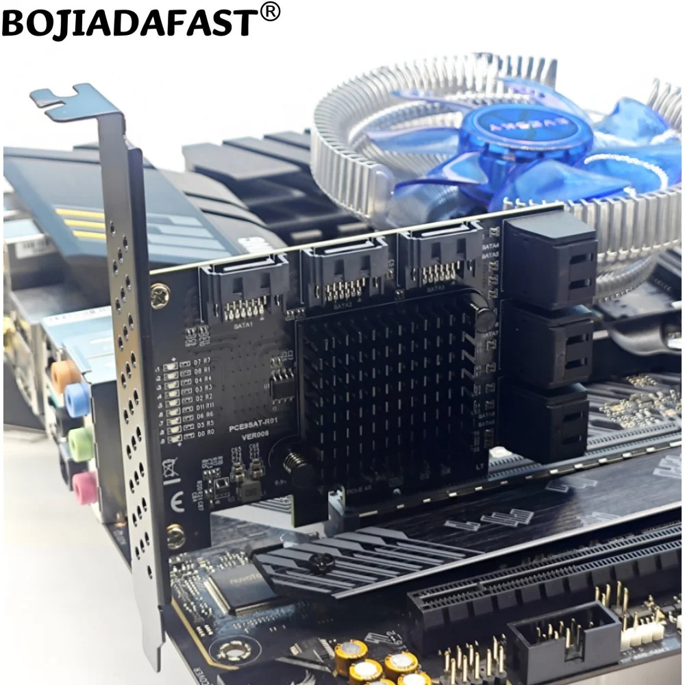 PCI Express PCIe X4 PCI-E 4X إلى 9 منافذ SATA 3.0 7Pin موصل محول بطاقة توسيع 6Gbps لمحرك الأقراص الصلبة