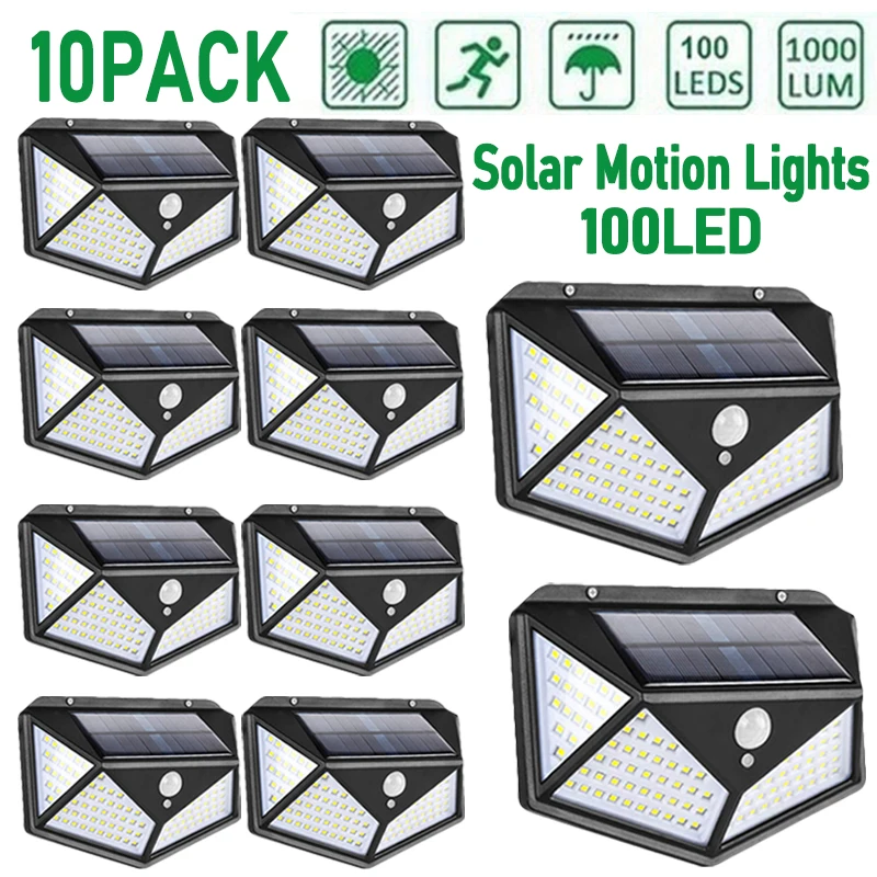 

Outdoor Solar Wall Lights 100 LED Waterproof Solar Powered Motion Sensor Security Light For Garden Fence Patio Deck Yard