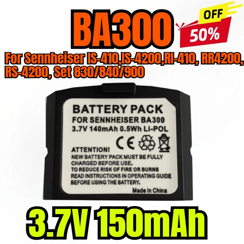 3.7V 150mAh Battery 500898, BA300 for Sennheiser IS-410,IS-4200,RI-410, RR4200, RS-4200, Set 830/840/900