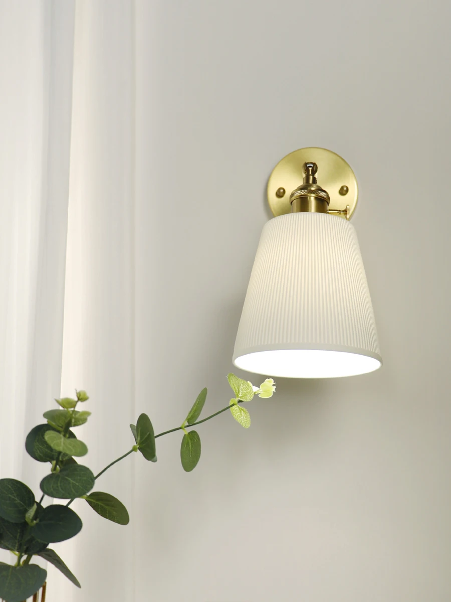 Nordic Style Wall Lamp Ceramic with switch for Living Room Bedroom Vintage Sconce Lights Adjustable Brass Bedside Reading Light