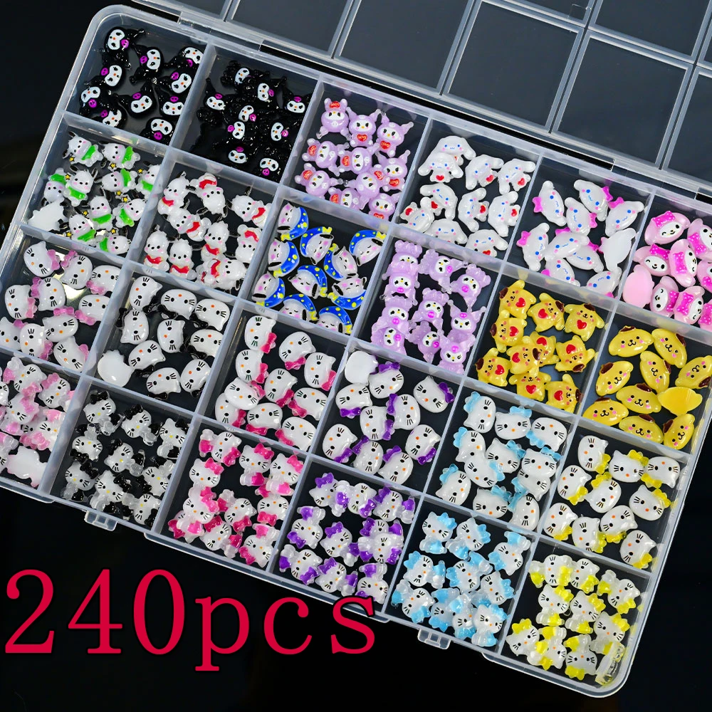 1Box Sanrioed Hello Kitty Kuromi Nail Art Jewelry Charms Kawaii Kuromi Melody Rhinestone For Nail Decoration Y2K Manicure Parts