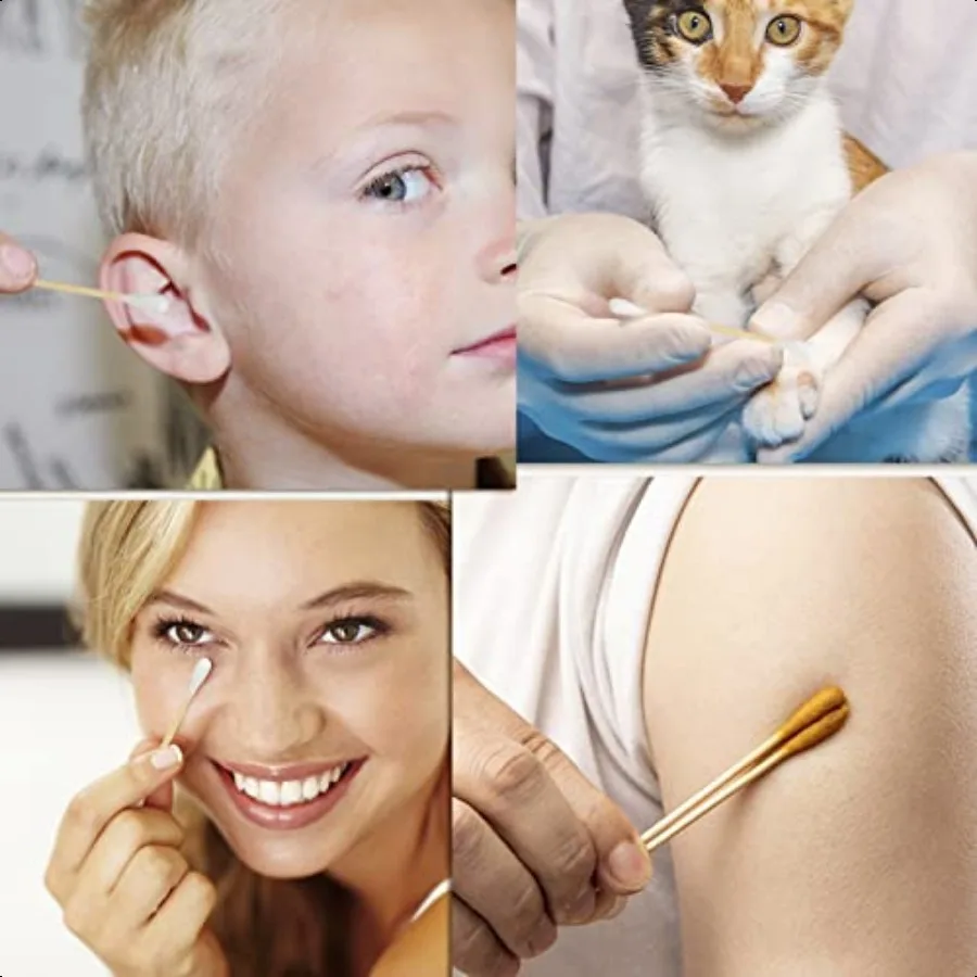 Bamboo Cotton Swabs 1000 Count Natural Cotton Swab with Round Head Tips Double Tipped Ear Sticks Wooden Cotton Buds for Cleanin