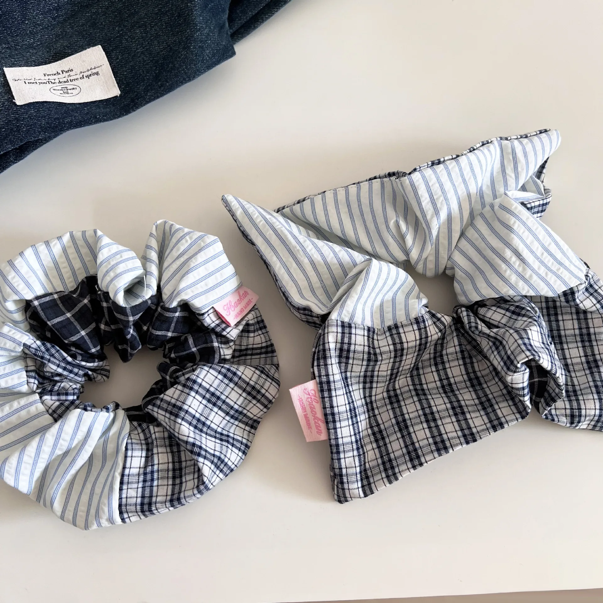 

1 Pcs Women's Hair Scrunchies Striped Plaid Fashionable Versatile Elastic Hairband Korean Sweet Kawaii Hair Accessories For Girl