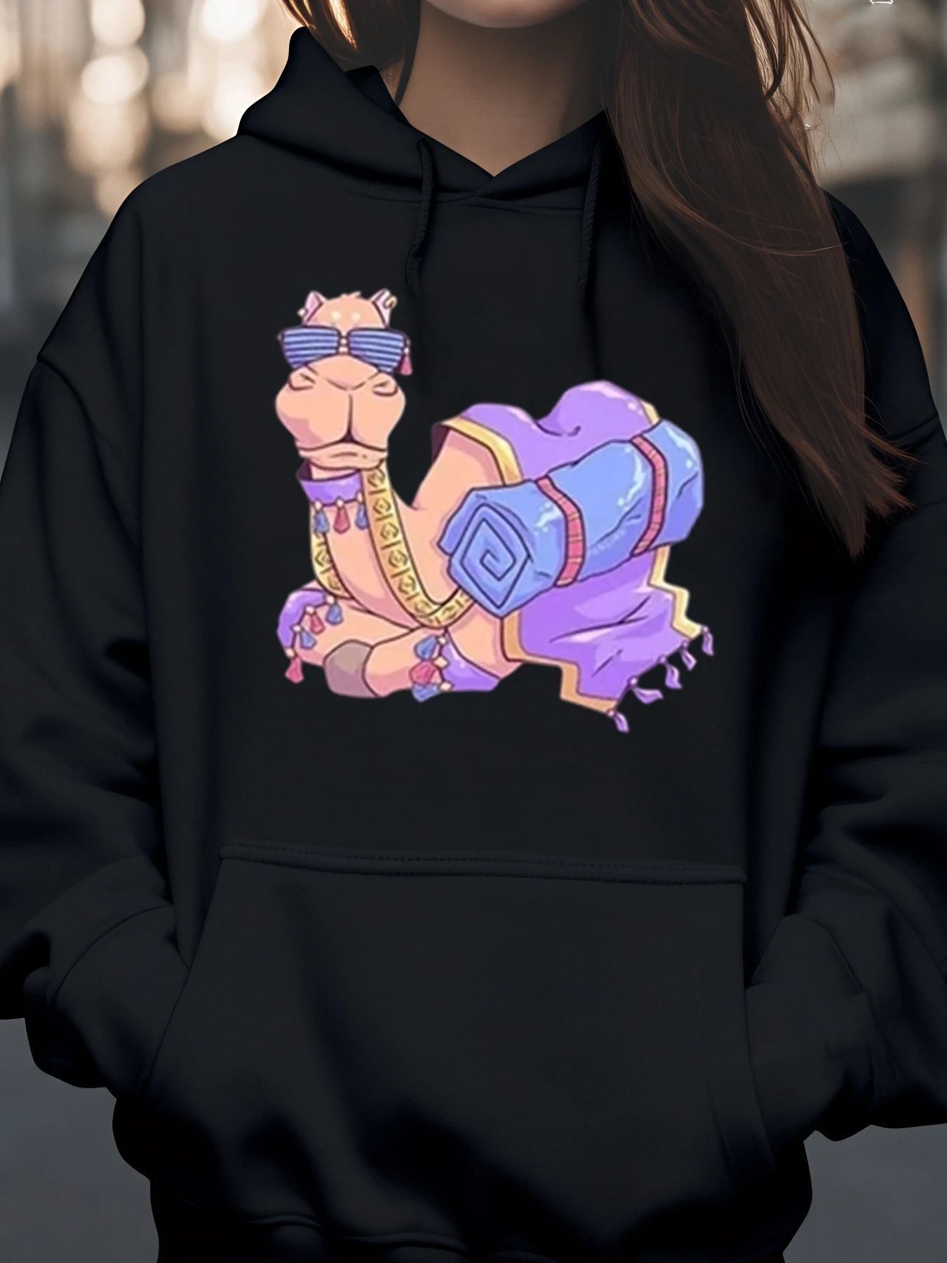 الجمل مع النظارات الشمسية طباعة هوديي هالوين ملابس عادية أزياء المرأة #1