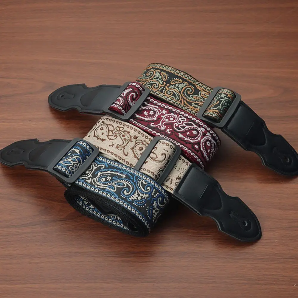 Vintage Guitar Strap Polyester Adjustable Guitar Shoulder Belt High-Grade Printing Embroidery Electric Guitar Belts Bass